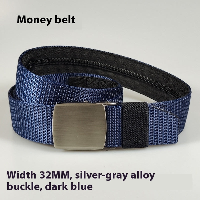 32MM Black Alloy Buckle Nylon Belt Women's Outdoor Security Multifunctional Anti-theft