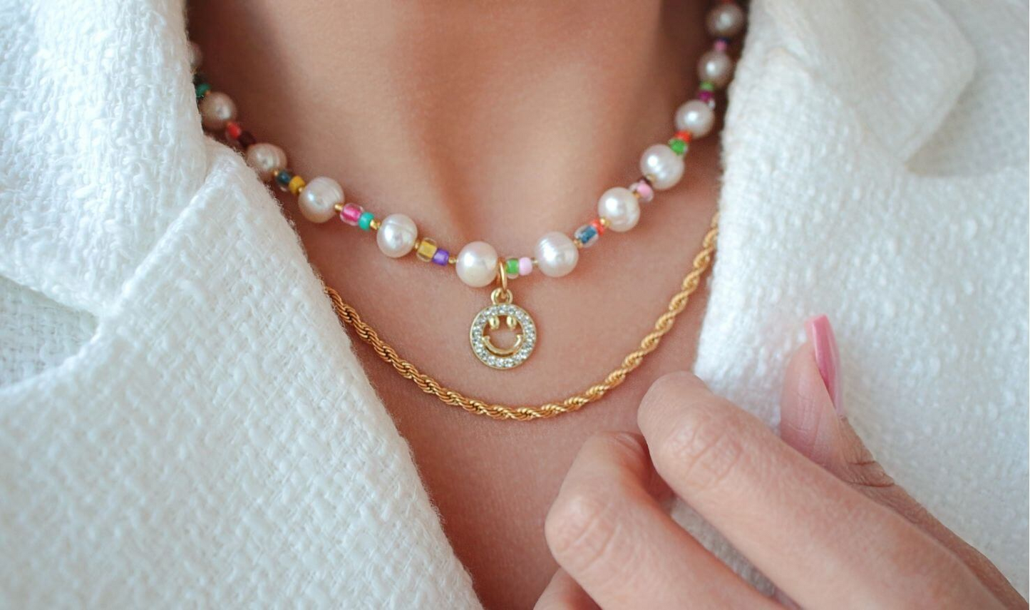 "Happy Day" | 24K Gold Freshwater Pearls & Colorful Beads Choker