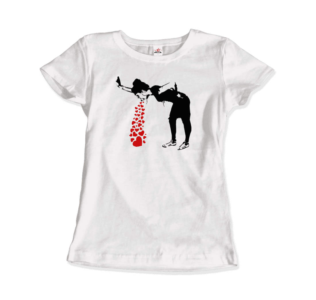 Banksy Lovesick Girl Throwing Up Hearts Artwork T-Shirt