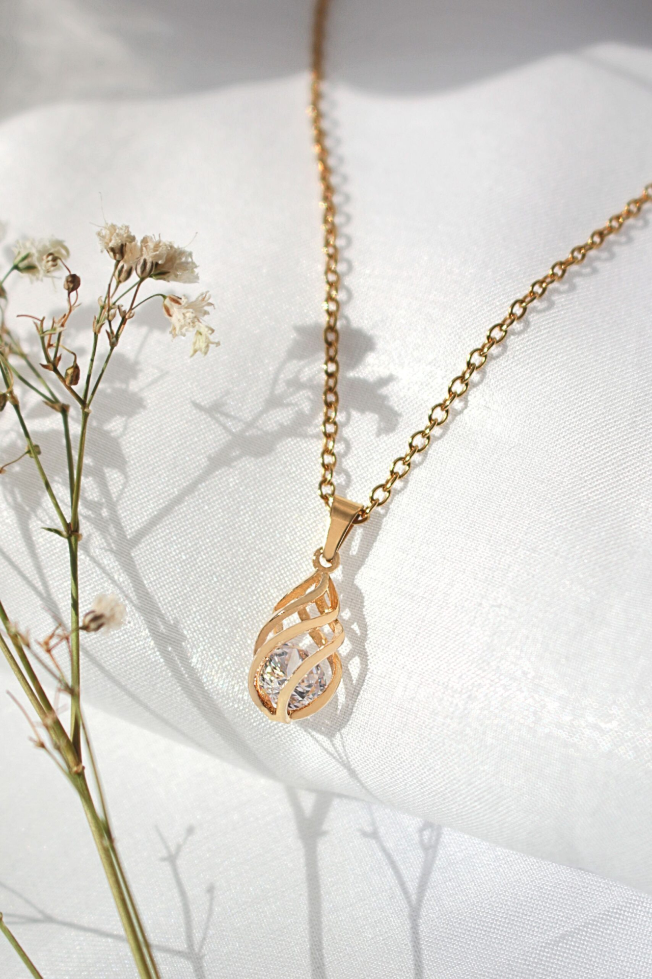 "Malena" | 24K CZ Tear Drop Cage Necklace