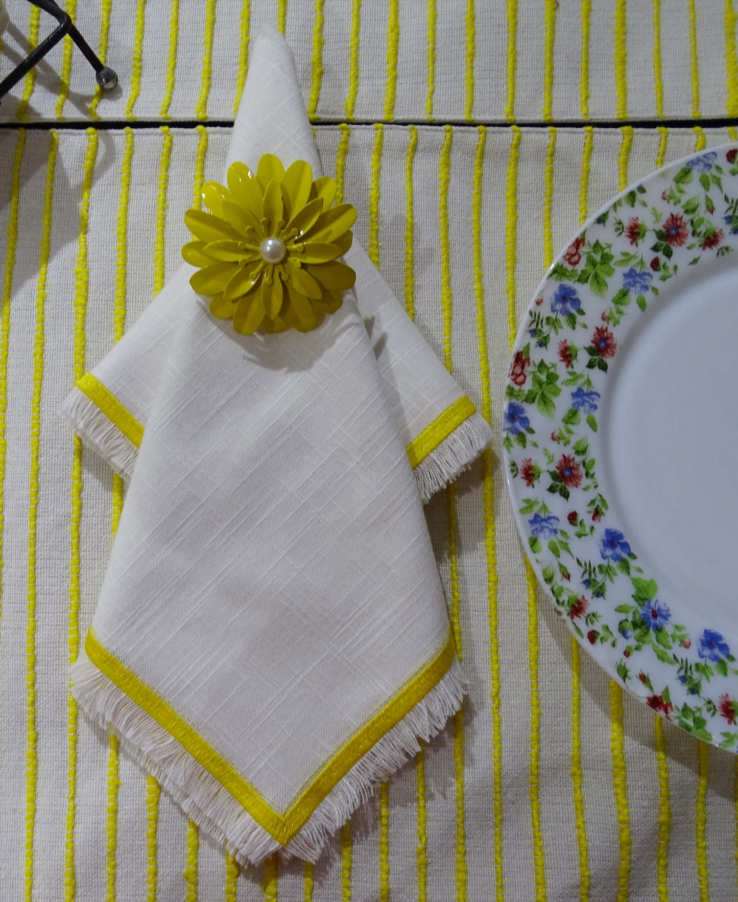 Table Cloth Napkins Set of 4 with Yellow Embroidery