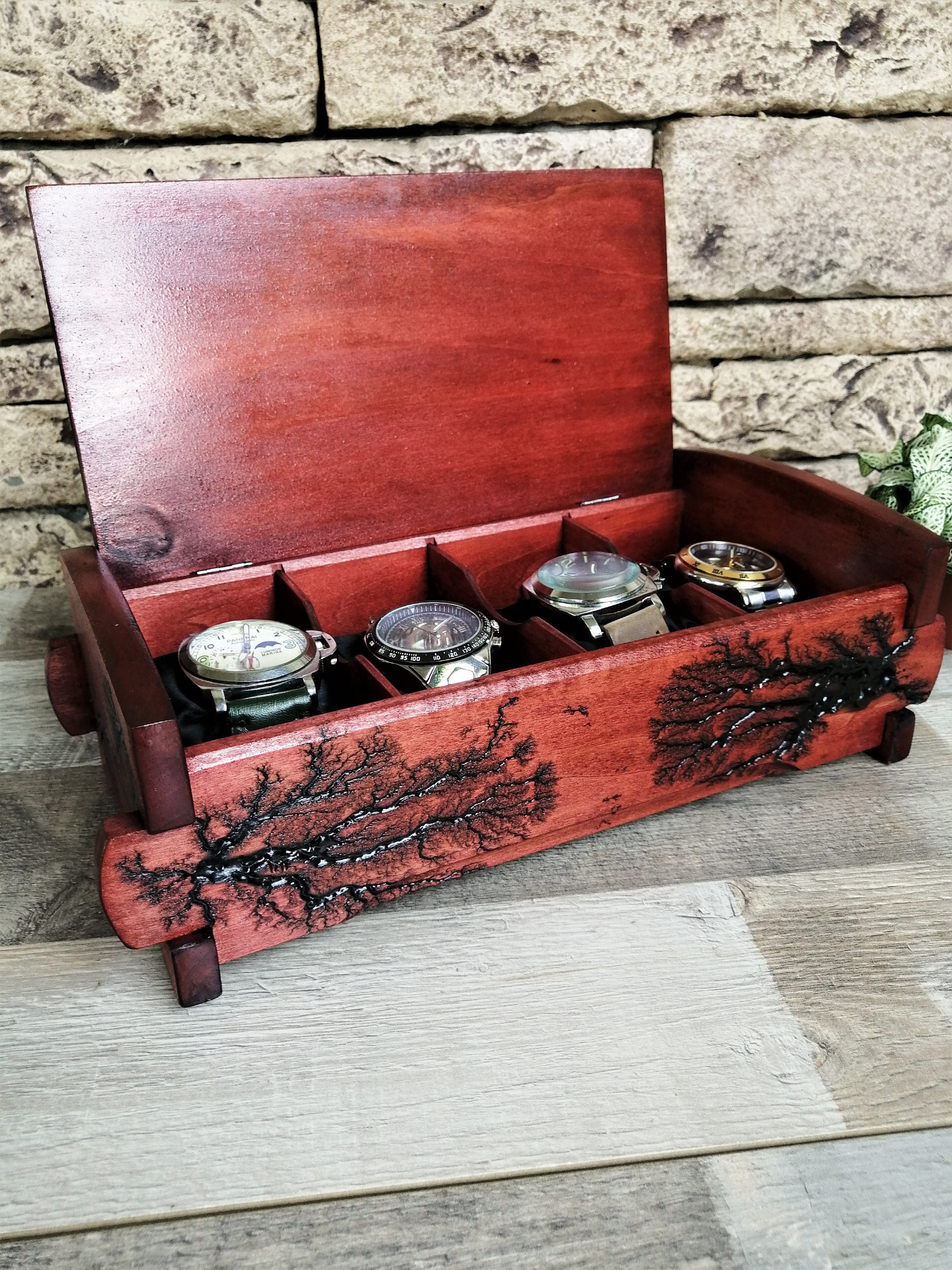 Wood Watch Box Organizer, Personalized Watch Storage 4 Slots, Watch Box Gift for Dad