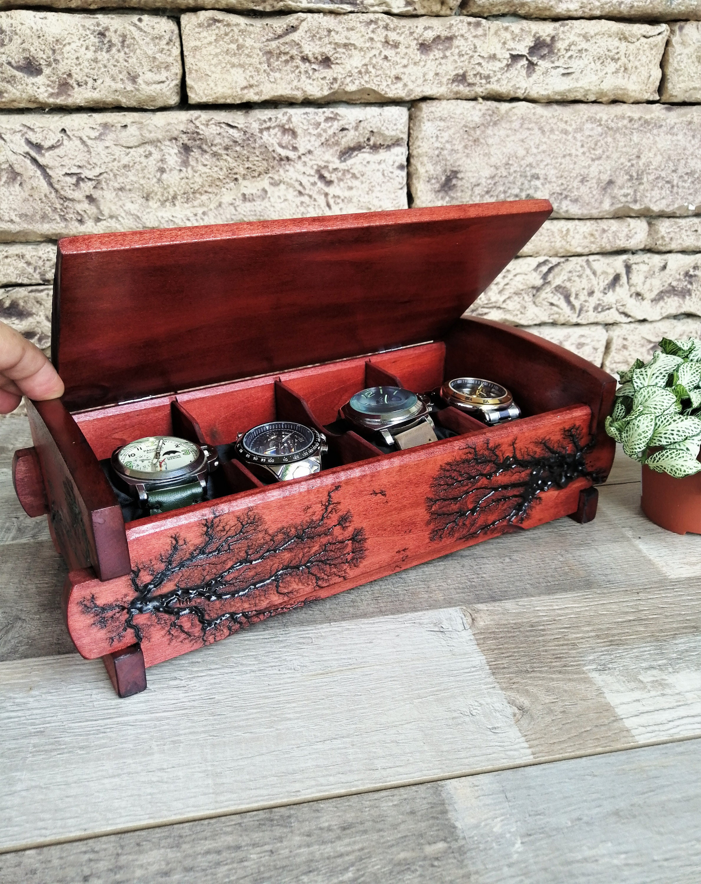 Wood Watch Box Organizer, Personalized Watch Storage 4 Slots, Watch Box Gift for Dad