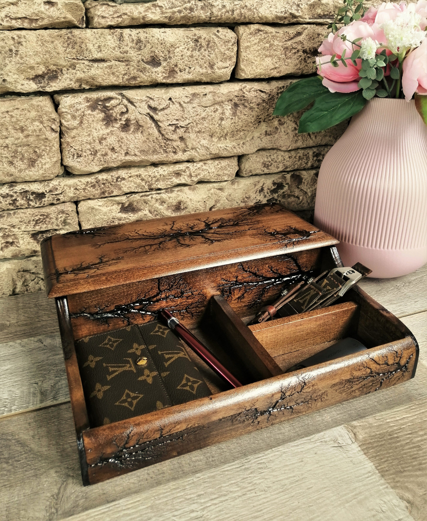 Mens Watch and Jewelry Organizer, luxury box for 4 watches, Gifts Ideas for Men