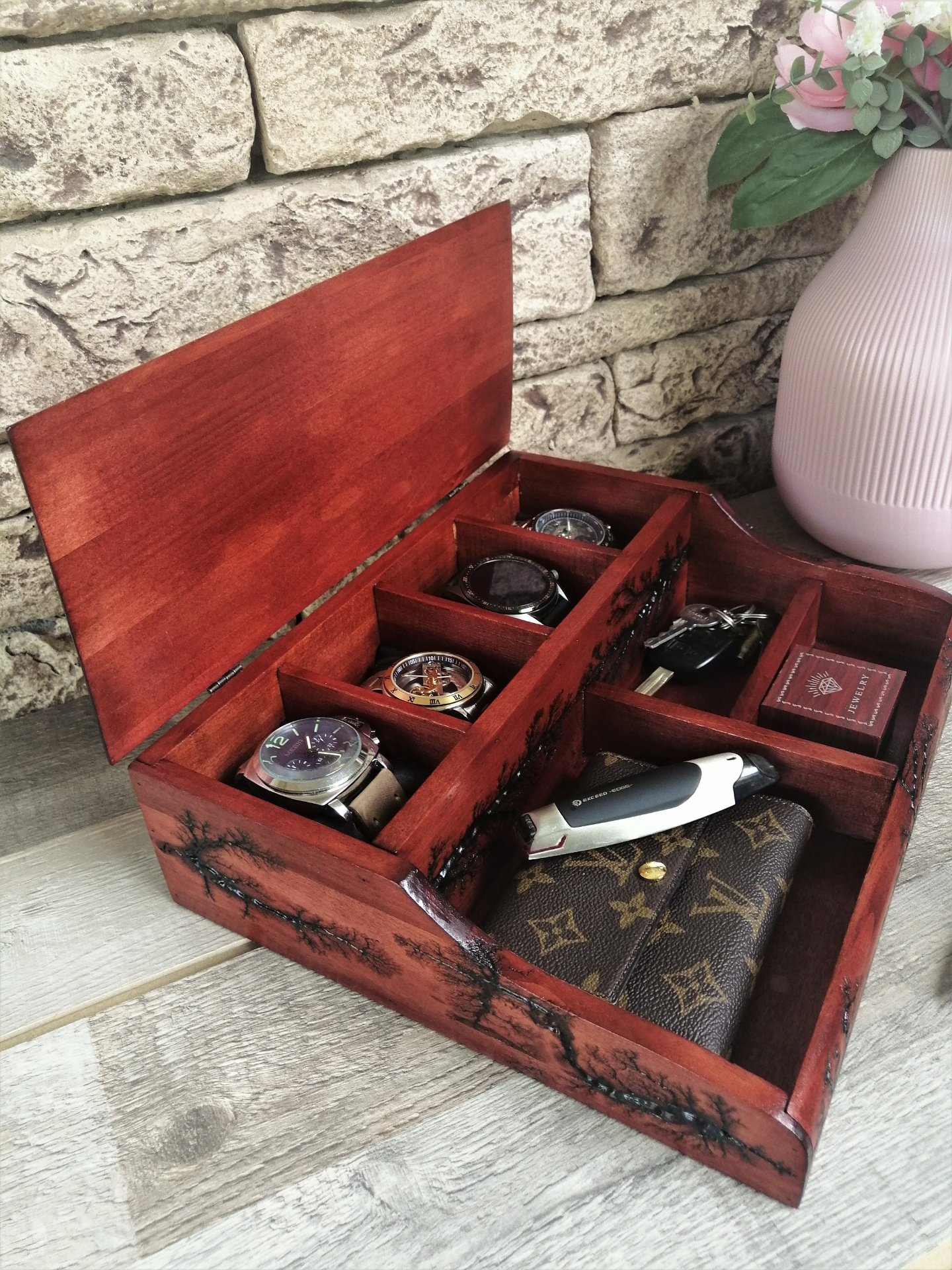 Watch and jewelry box, Wood Box Watch Storage, Birthday Men Gifts