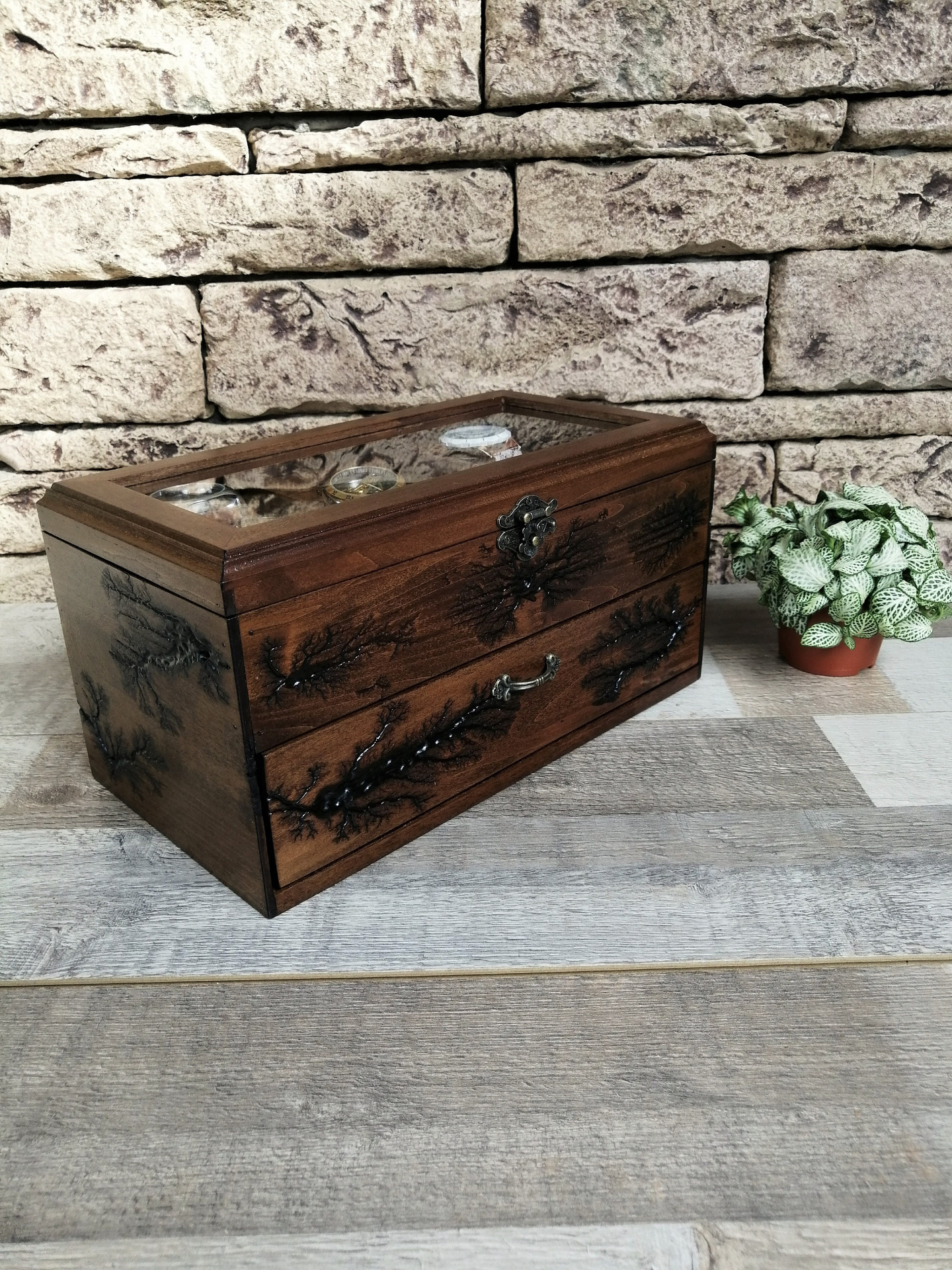 Wood Watch Box With Drawer 12 Compartments Luxury Watch Case Lichtenberg Figure