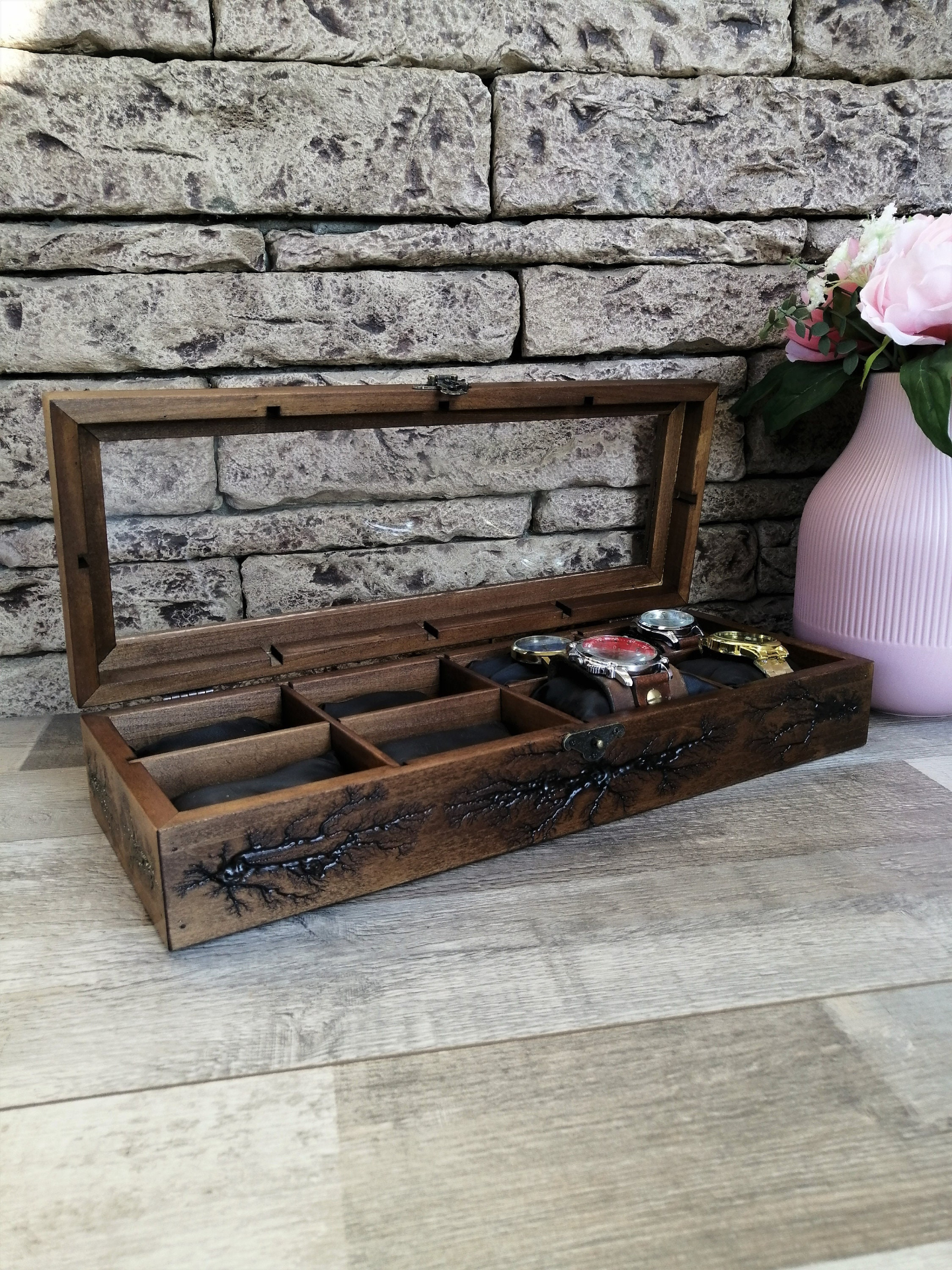 Watch Box for Men, Wood Watch Storage 8 Slots, Father's Day Gift for Dad
