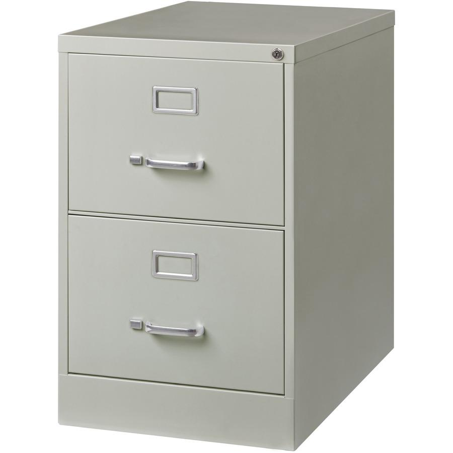 Lorell Vertical File Cabinet - 2-Drawer - 18" x 26.5" x 28.4" - 2 x Drawer(s) for File - Legal - Vertical - Lockable, Ball-bearing Suspension, Heavy Duty - Light Gray - Steel - Recycled