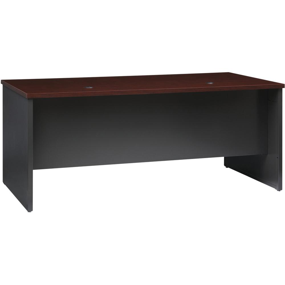 Lorell Mahogany Laminate/Charcoal Modular Desk Series Pedestal Desk - 2-Drawer - 72" x 36" , 1.1" Top - 2 x Box, File Drawer(s) - Single Pedestal on Left Side - Material: Steel - Finish: Mahogany Lami