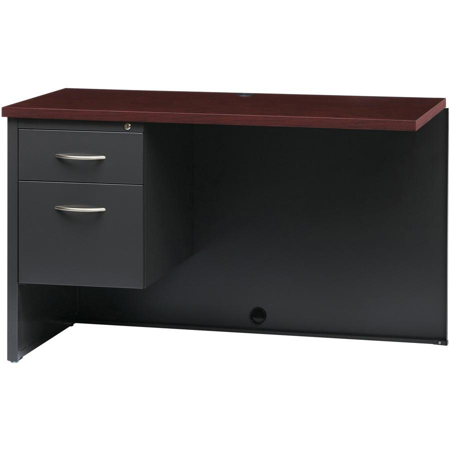 Lorell Fortress Modular Series Left Return - 48" x 24" , 1.1" Top - 2 x Box, File Drawer(s) - Single Pedestal on Left Side - Material: Steel - Finish: Mahogany Laminate, Charcoal - Scratch Resistant,