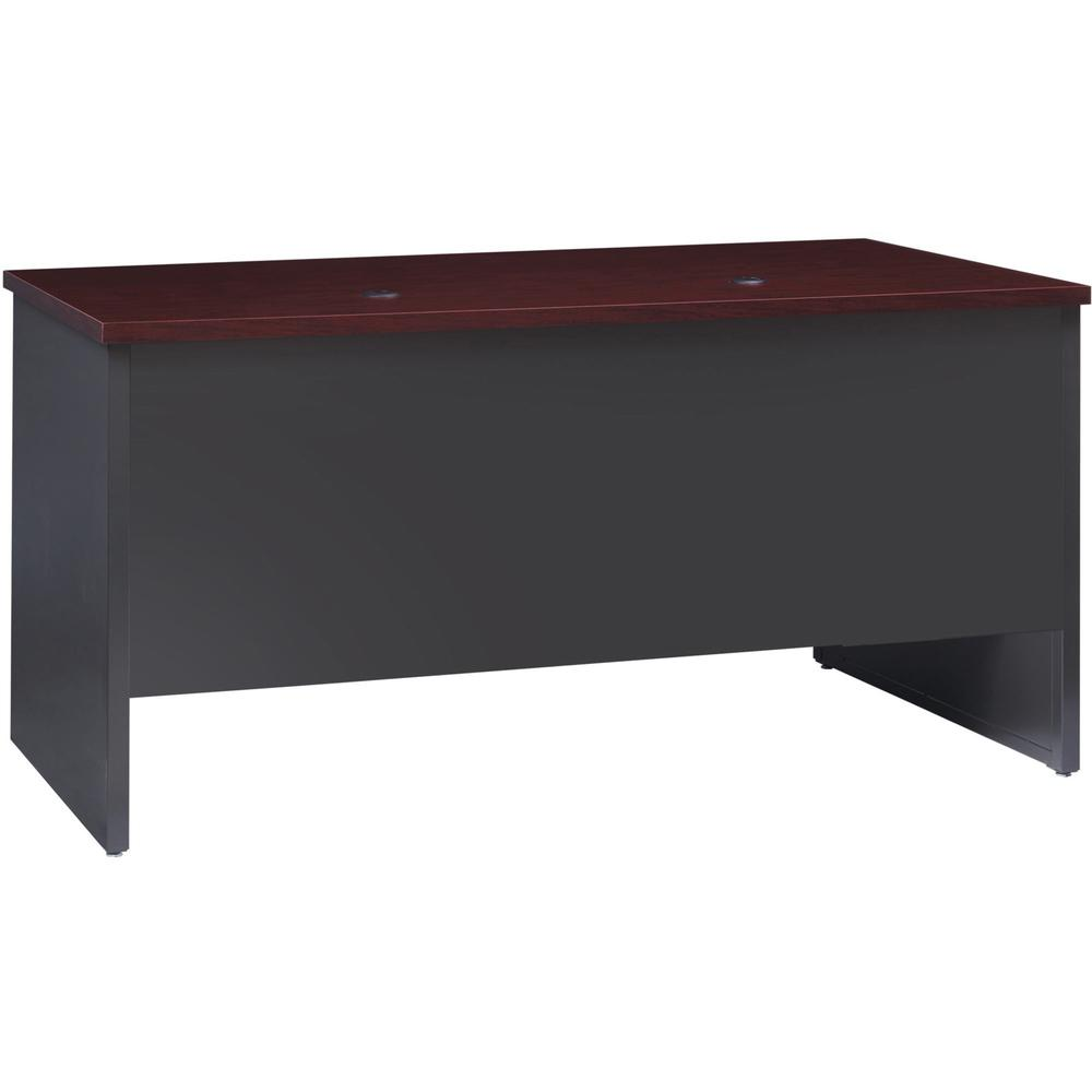 Lorell Mahogany Laminate/Charcoal Modular Desk Series Pedestal Desk - 2-Drawer - 60" x 30" , 1.1" Top - 2 x Box, File Drawer(s) - Double Pedestal - Material: Steel - Finish: Mahogany Laminate, Charcoa