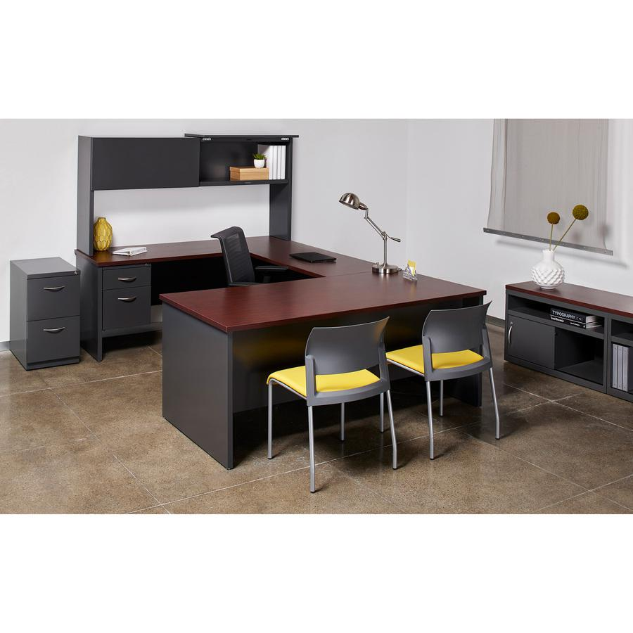 Lorell Mahogany Laminate/Charcoal Modular Desk Series Pedestal Desk - 2-Drawer - 72" x 36" , 1.1" Top - 2 x Box, File Drawer(s) - Single Pedestal on Right Side - Material: Steel - Finish: Mahogany Lam
