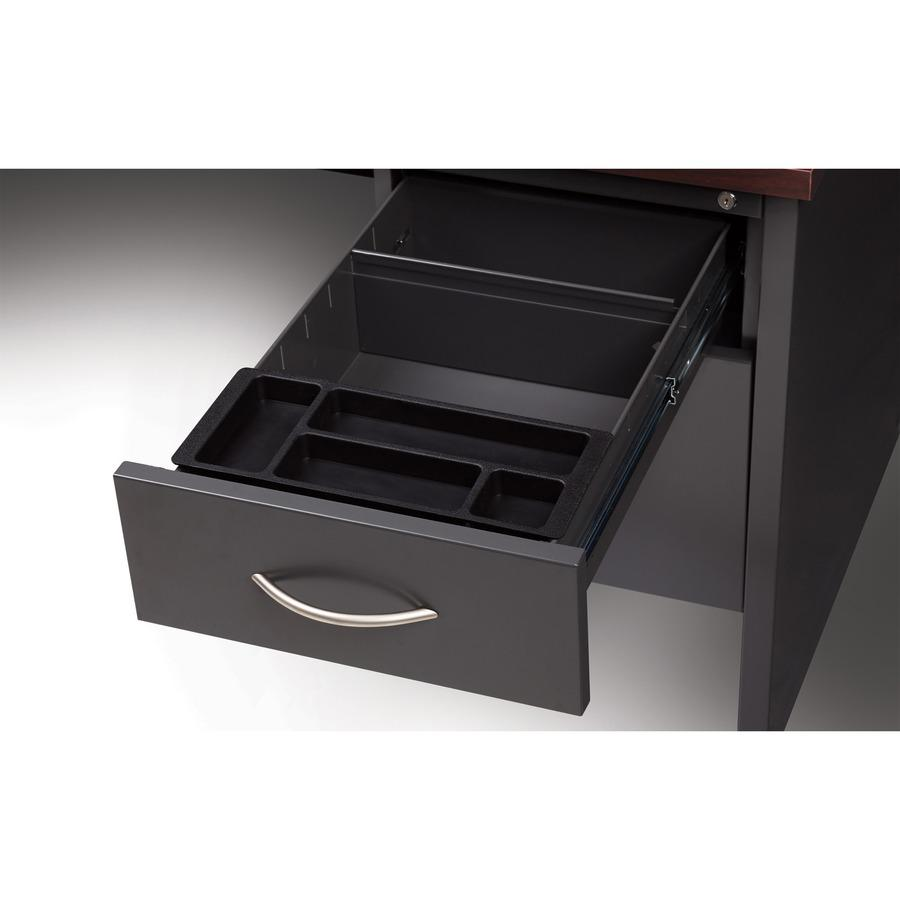 Lorell Mahogany Laminate/Charcoal Modular Desk Series Pedestal Desk - 2-Drawer - 72" x 36" , 1.1" Top - 2 x Box, File Drawer(s) - Single Pedestal on Right Side - Material: Steel - Finish: Mahogany Lam