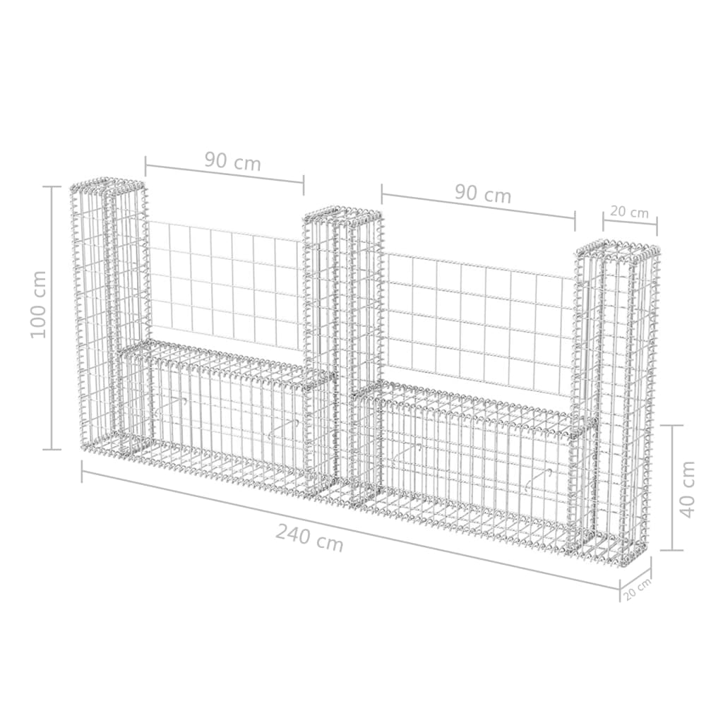 vidaXL Gabion Basket U-Shape Galvanized Steel 94.5"x7.9x39.4"