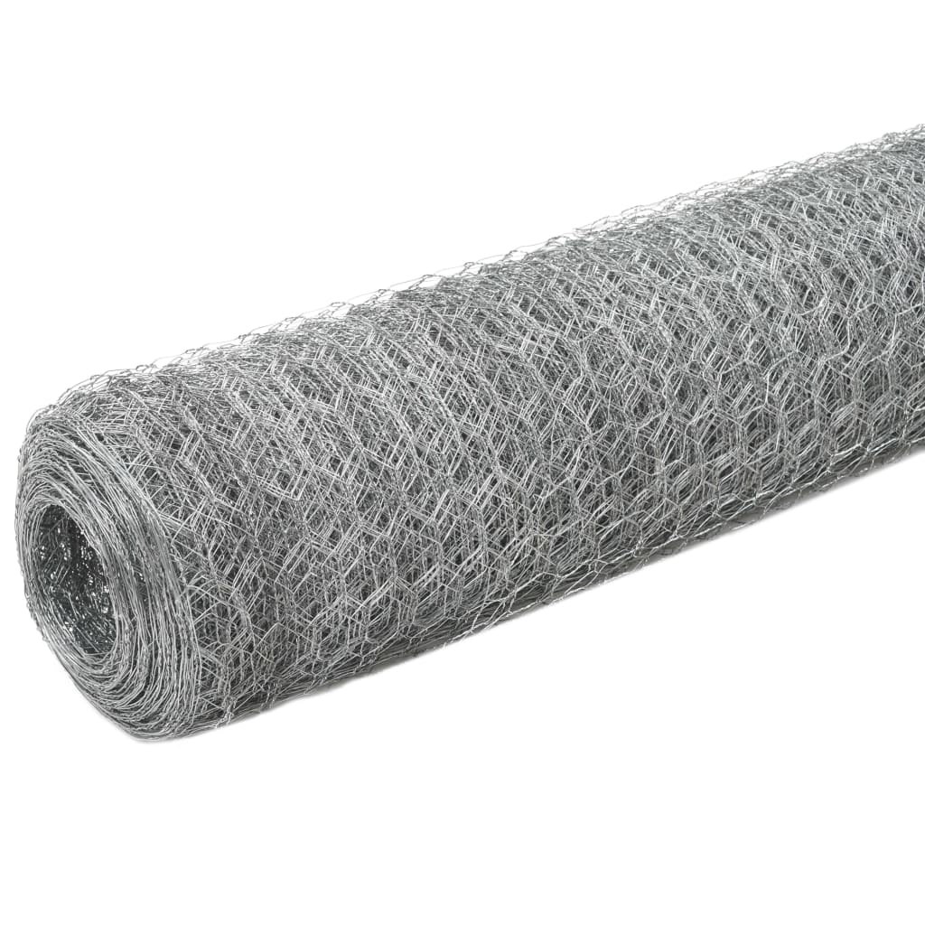 vidaXL Chicken Wire Fence Galvanized Steel 82'x3.9' Silver