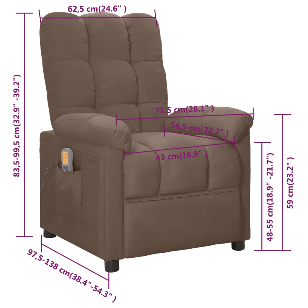 vidaXL Massage Recliner Taupe Fabric