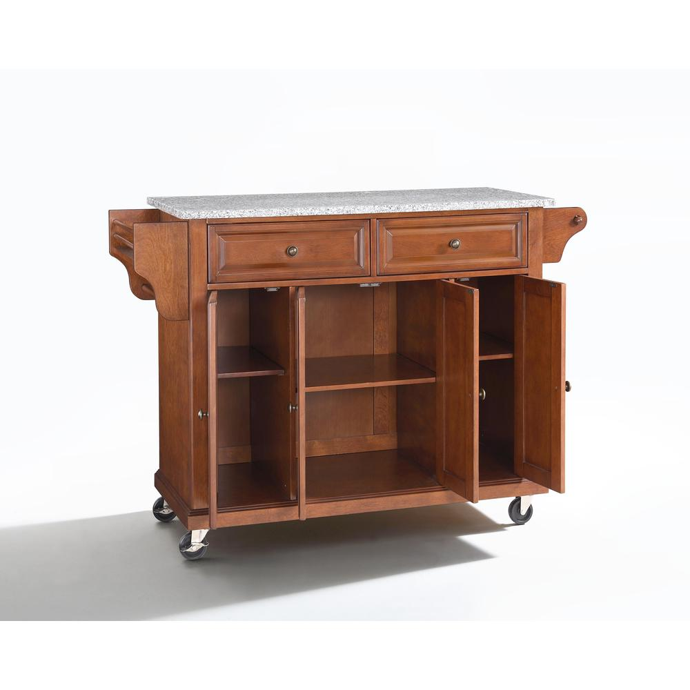 Full Size Granite Top Kitchen Cart Cherry/Gray