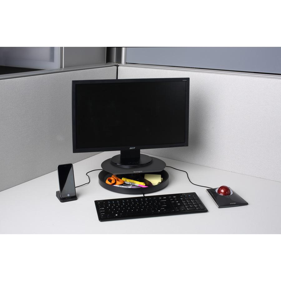 Kensington SmartFit Spin2 Monitor Stand - 40 lb Load Capacity - Flat Panel Display Type Supported - 3.1" Height x 12.6" Width x 12.6" Depth - Desktop - Black - Ergonomic