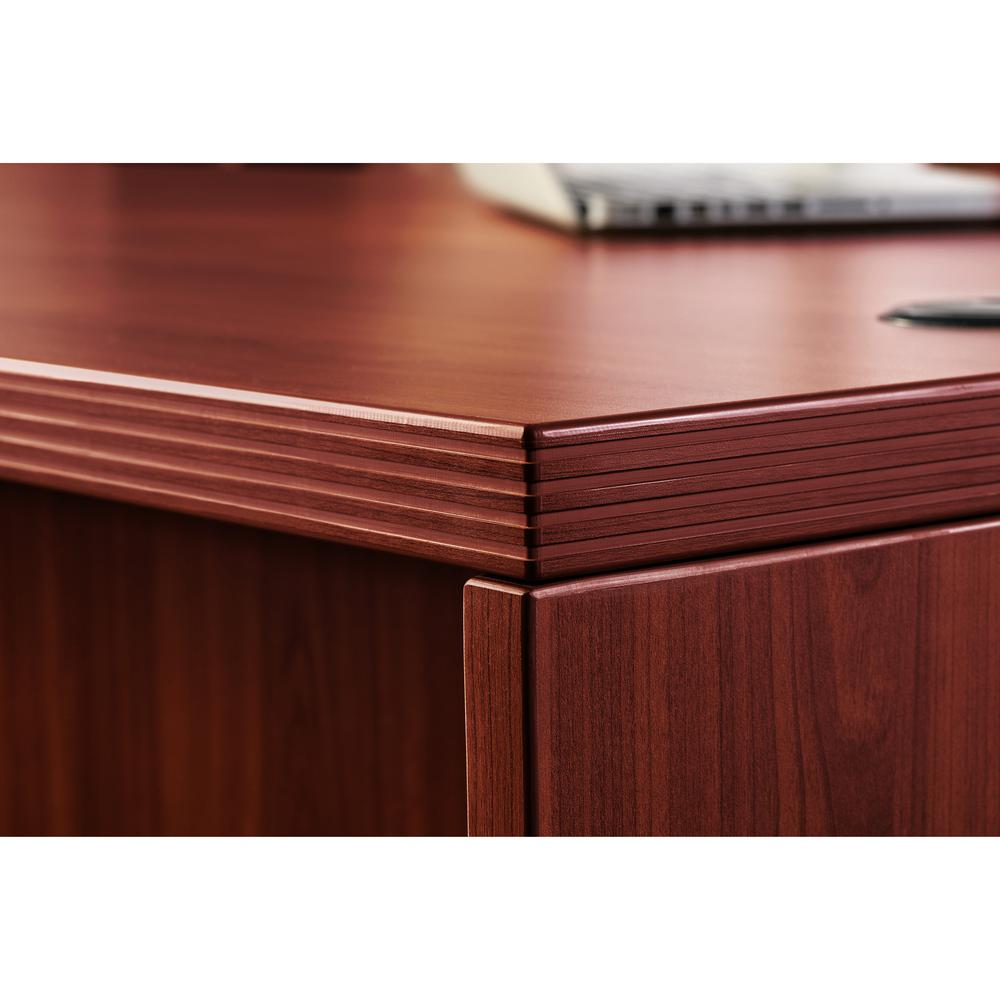 Lorell Chateau Series Mahogany Laminate Desking - 66.1" x 14.8"36.5" Hutch, 1.5" Top - 4 Door(s) - Reeded Edge - Material: P2 Particleboard - Finish: Mahogany, Laminate