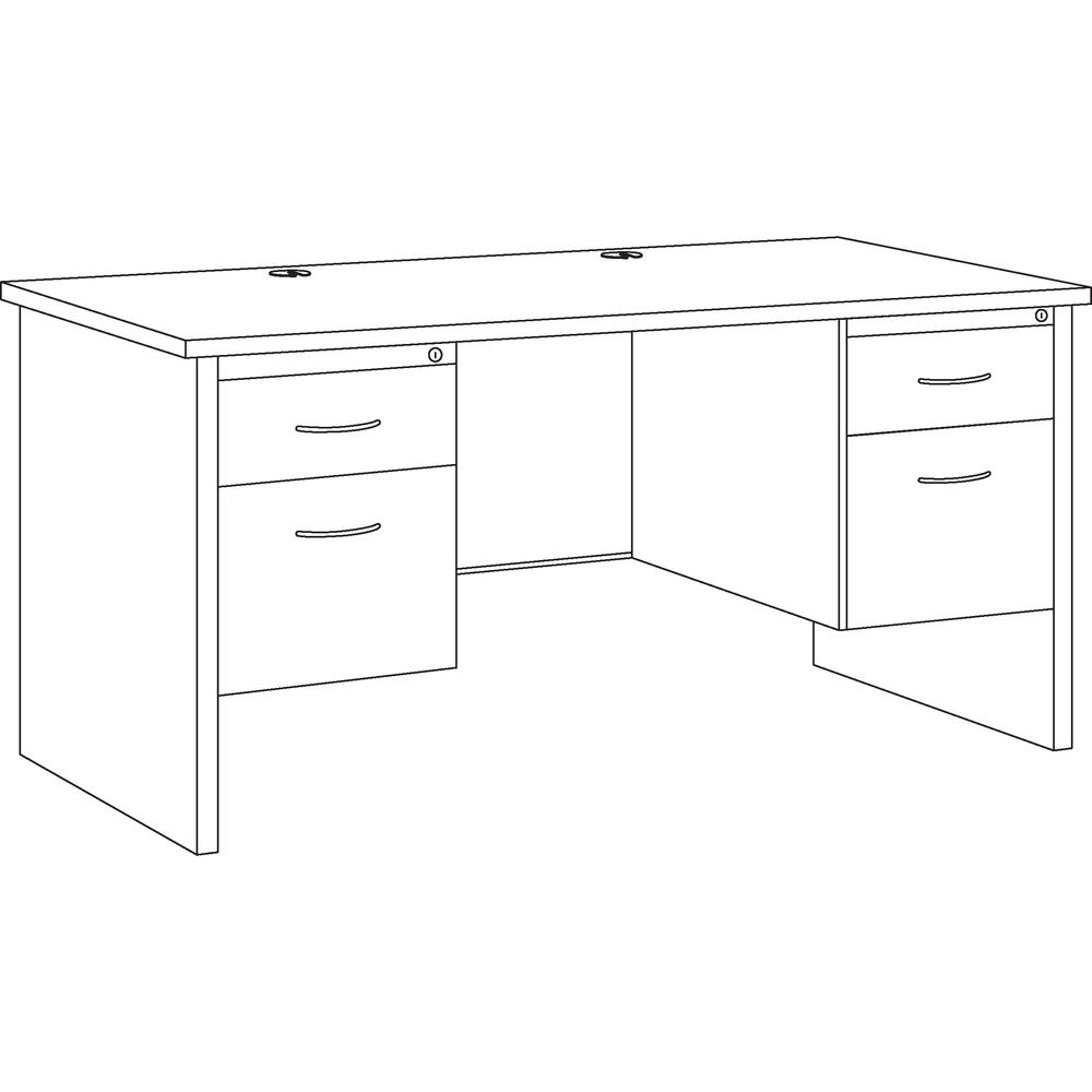 Lorell Mahogany Laminate/Charcoal Modular Desk Series Pedestal Desk - 2-Drawer - 60" x 30" , 1.1" Top - 2 x Box, File Drawer(s) - Double Pedestal - Material: Steel - Finish: Mahogany Laminate, Charcoa