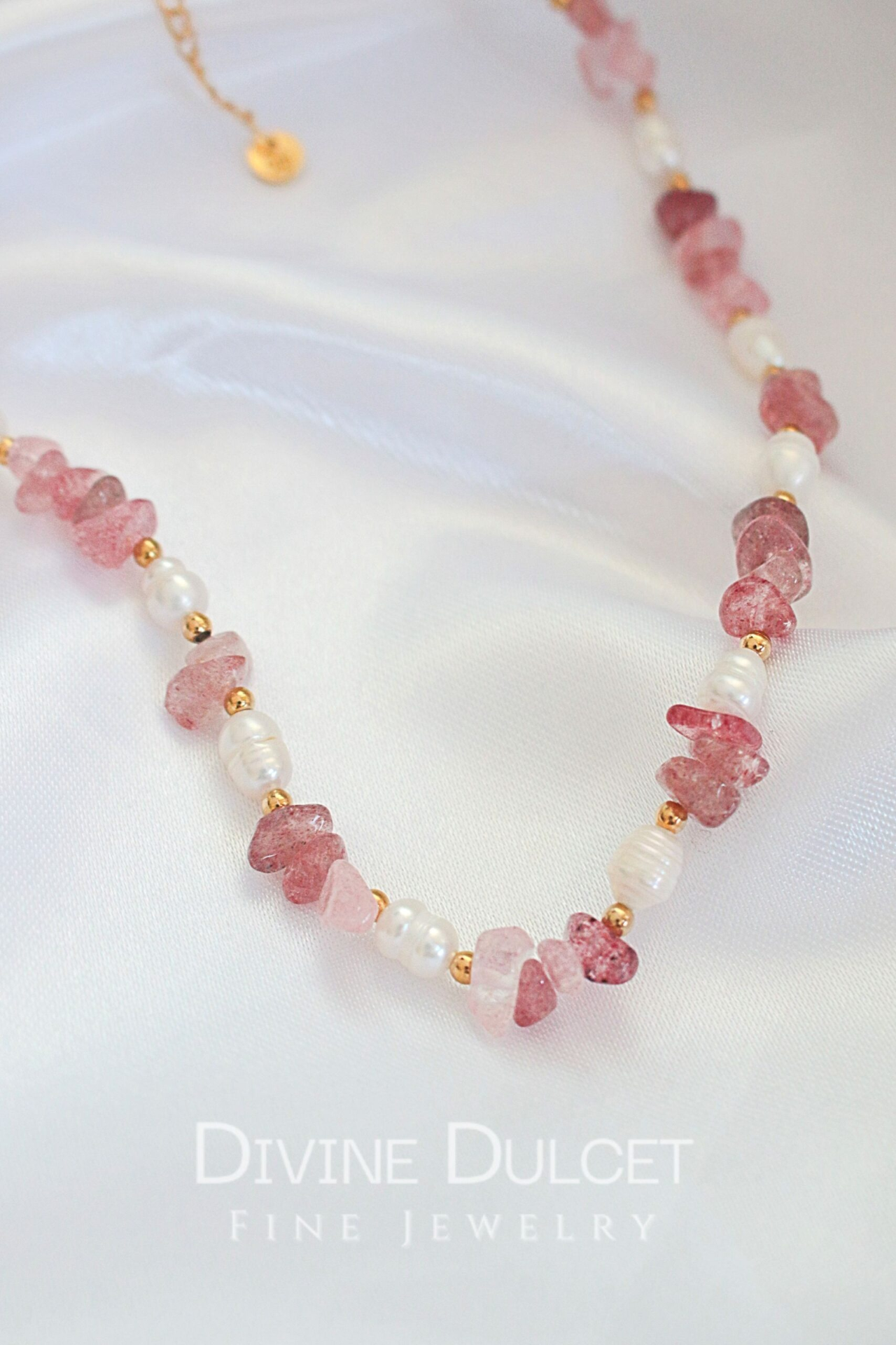 "Luau Party" | Natural Strawberry Quartz Crystal & Freshwater Pearls Choker