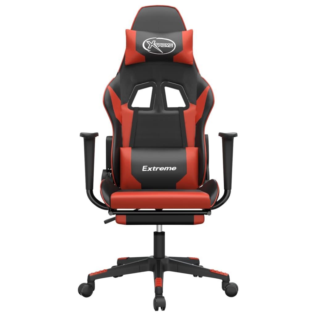 vidaXL Massage Gaming Chair with Footrest Black&Red Faux Leather