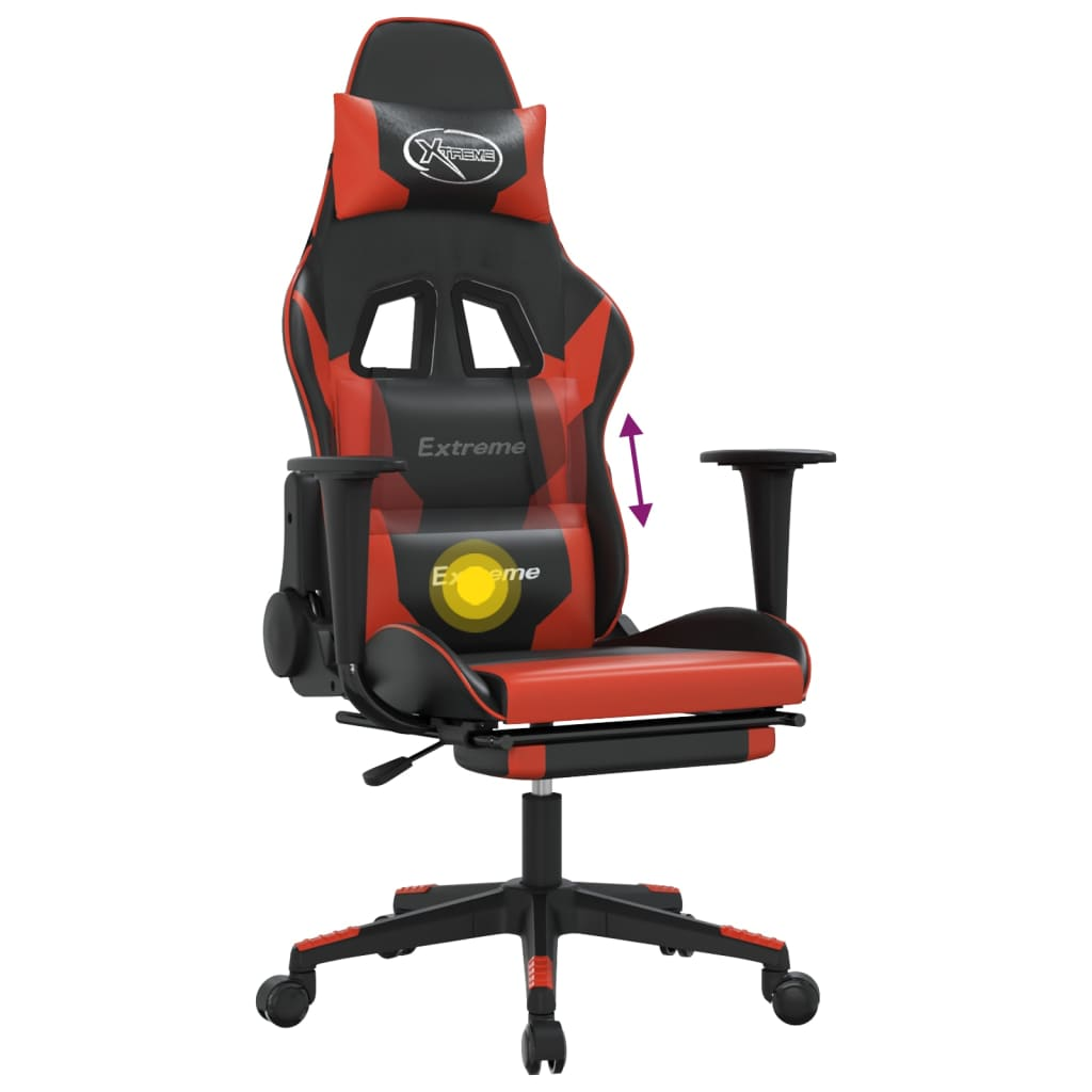 vidaXL Massage Gaming Chair with Footrest Black&Red Faux Leather