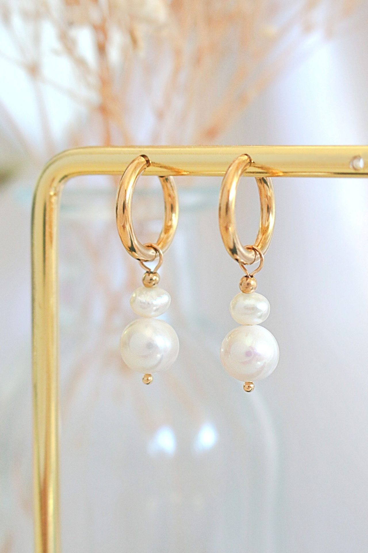 "Sand Beach" | 24K Freshwater Pearls Baroque Dangle Hoops