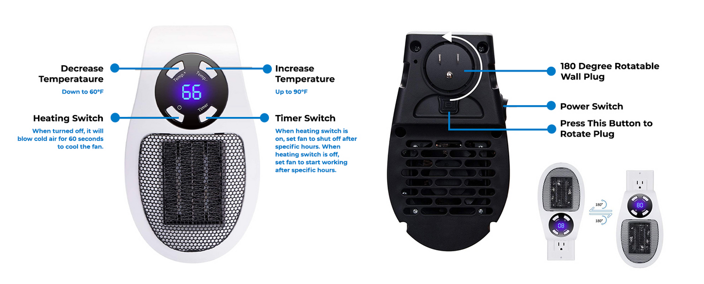 US Heater Portable Oscillating Heater with Overheat Protection