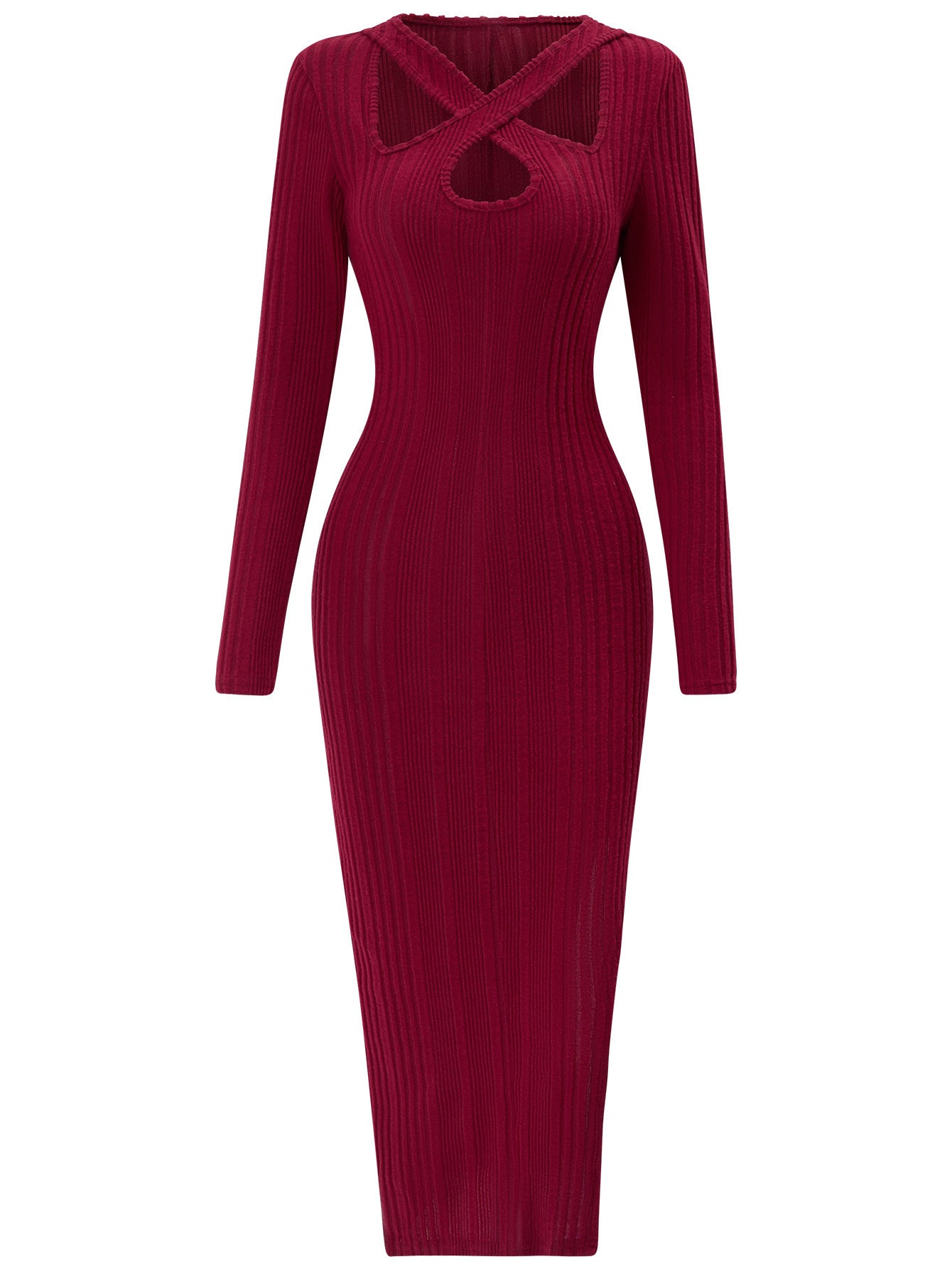 Casual Halter-neck Long Sleeve Slit Solid Color Dress