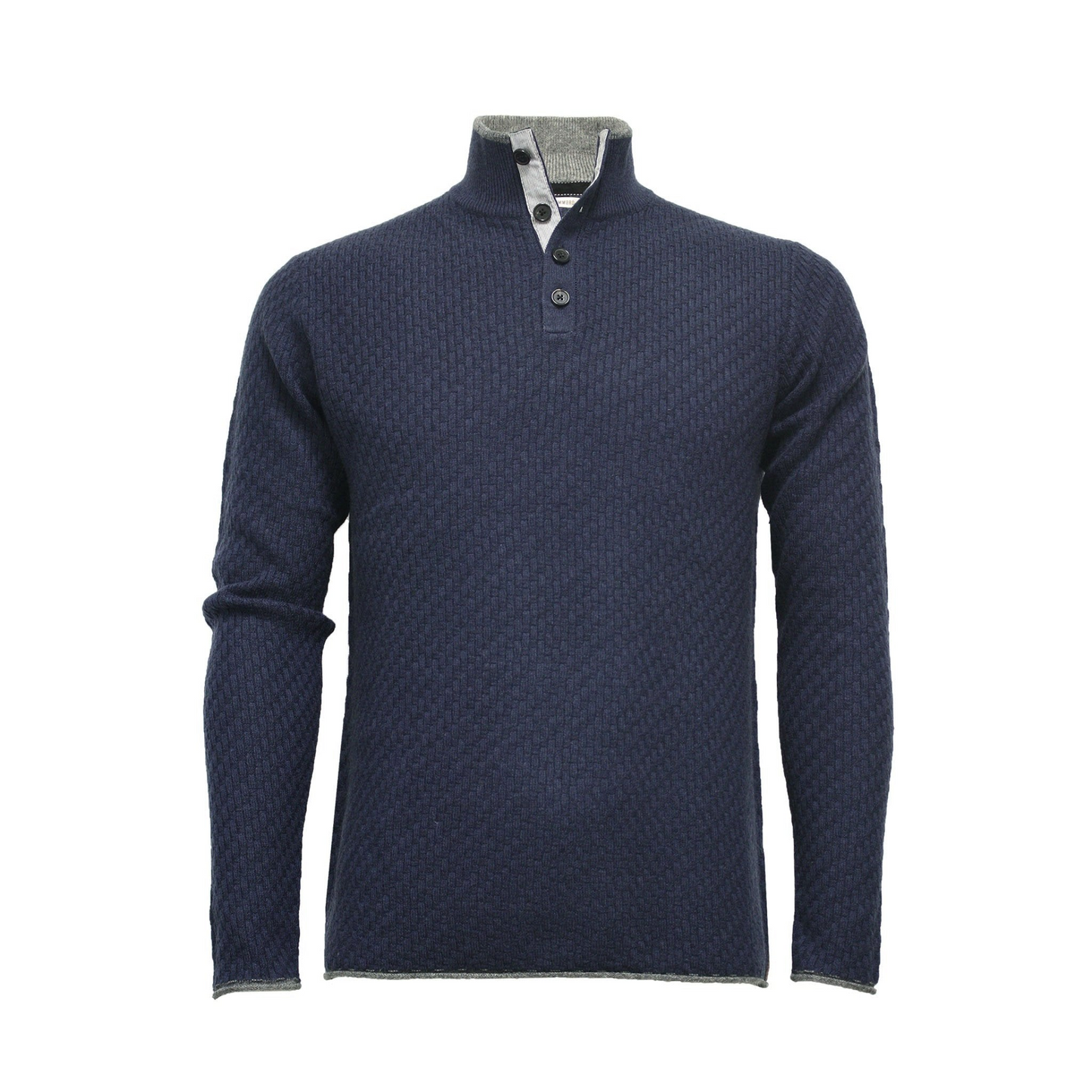 Camel Cashmere Sweater Button Neck Andromeda in Carbon Stitch