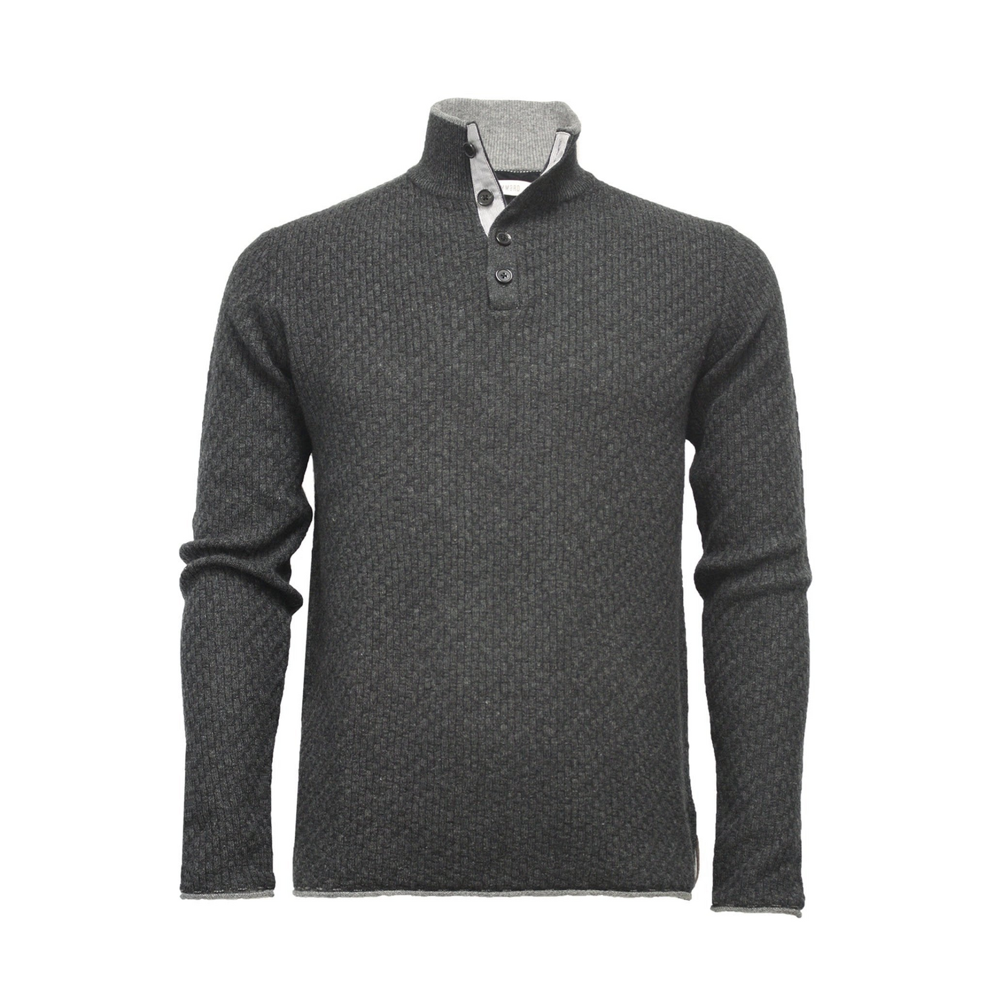 Camel Cashmere Sweater Button Neck Andromeda in Carbon Stitch