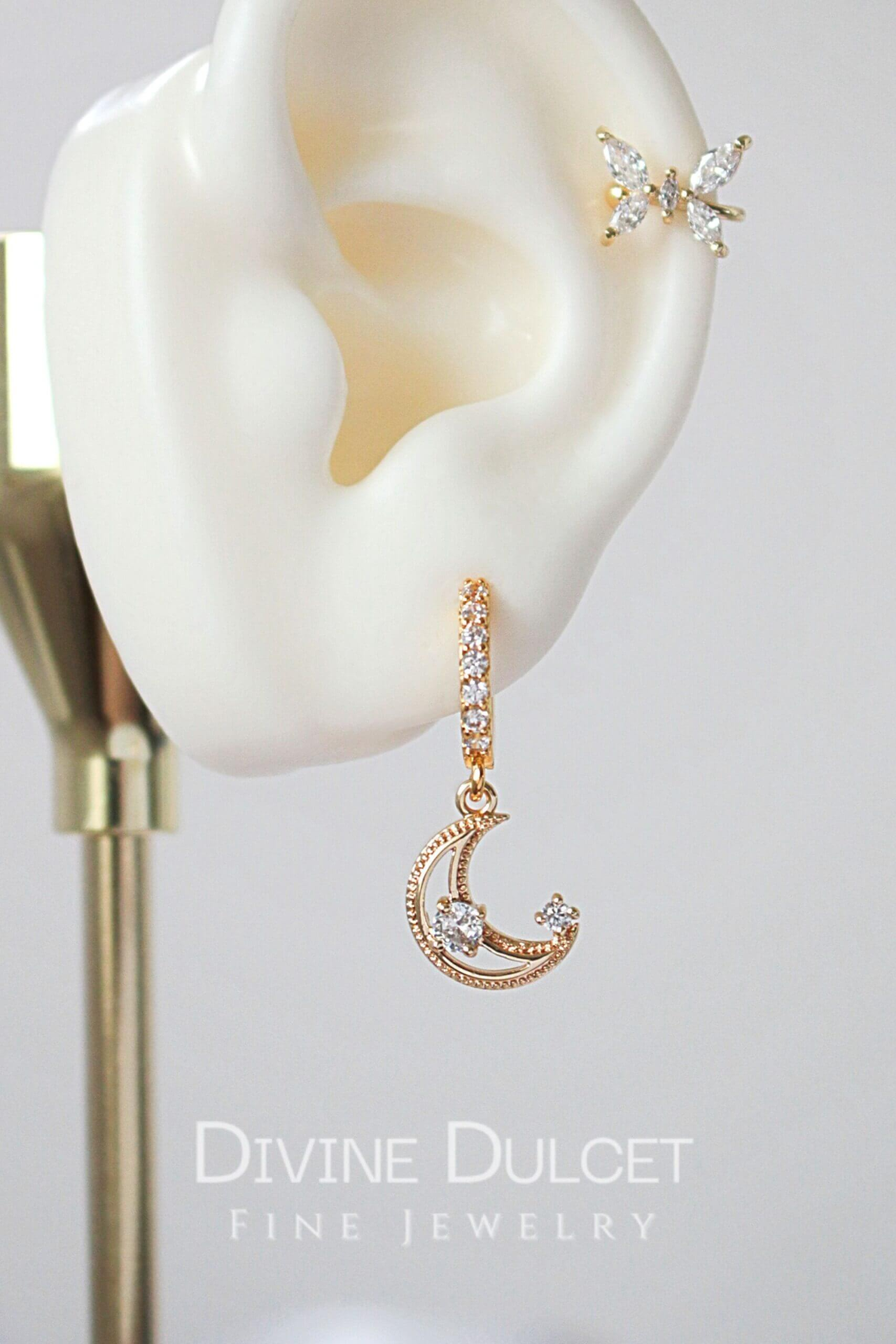 24K CZ Moon Hoop Earrings