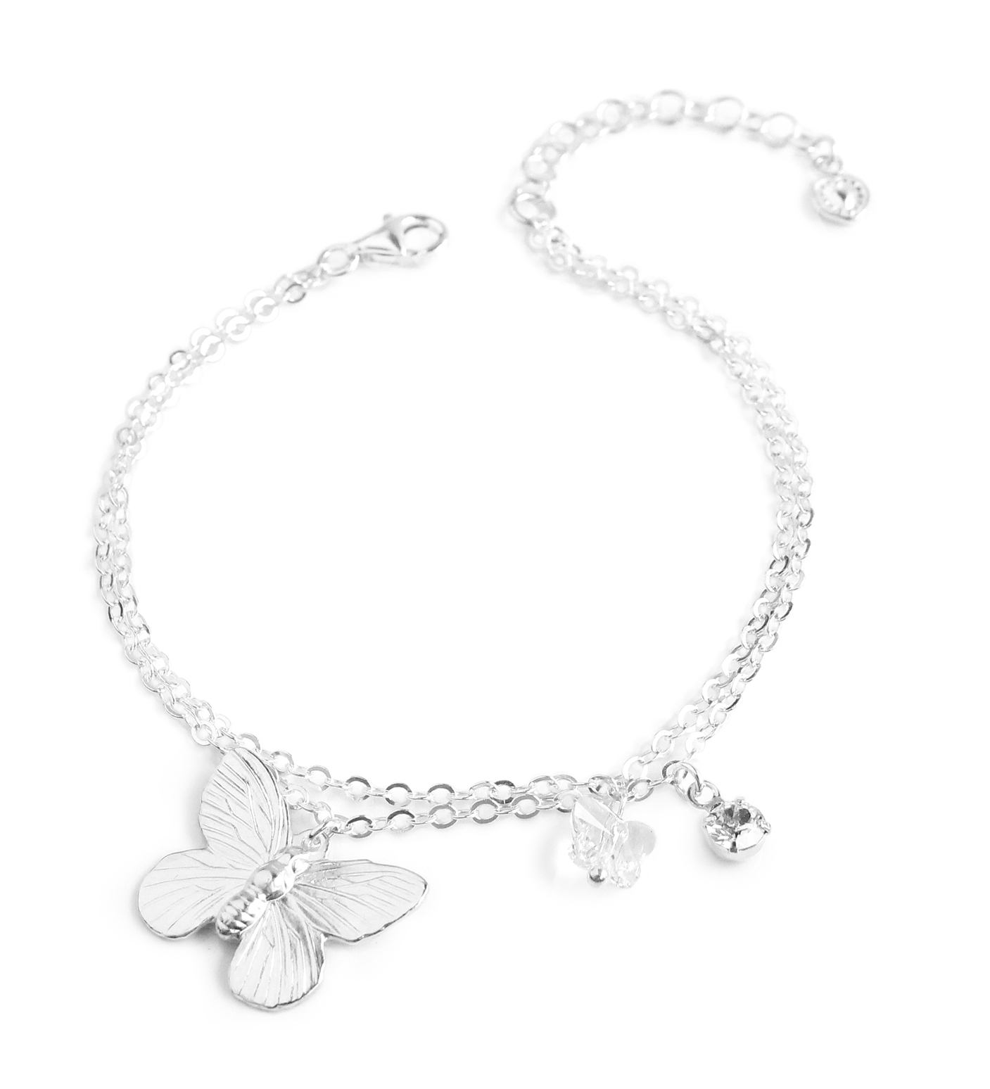 Silver double chain butterfly bracelet