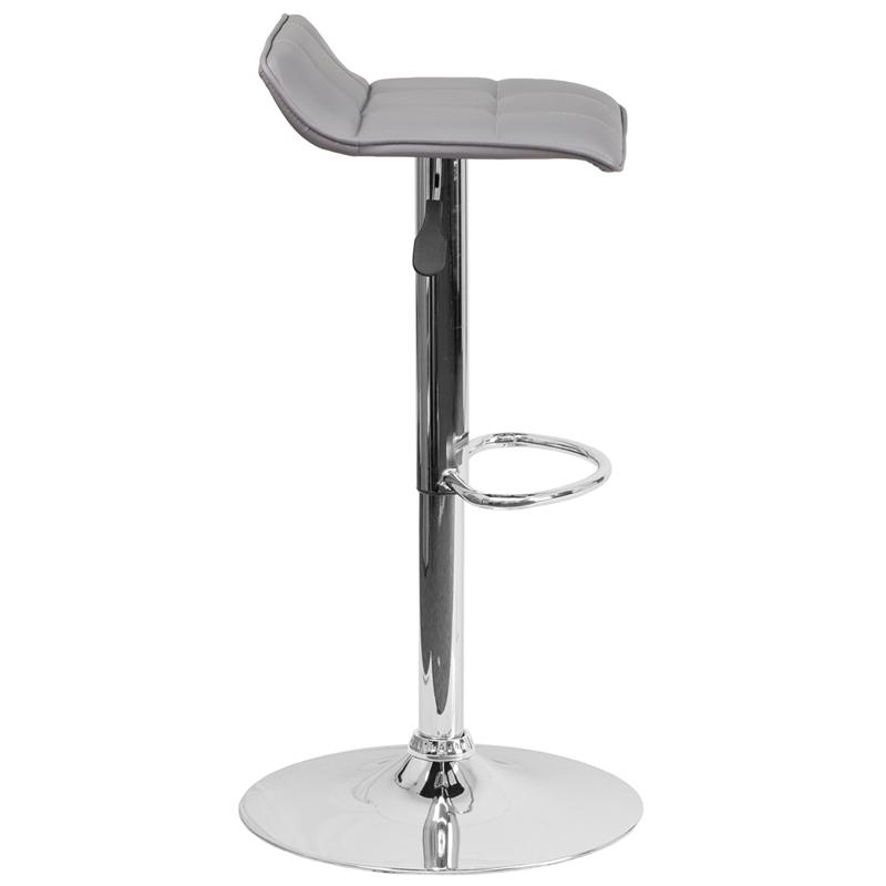 Gray Vinyl Adjustable Height Barstool with Quilted Wave Seat and Chrome Base