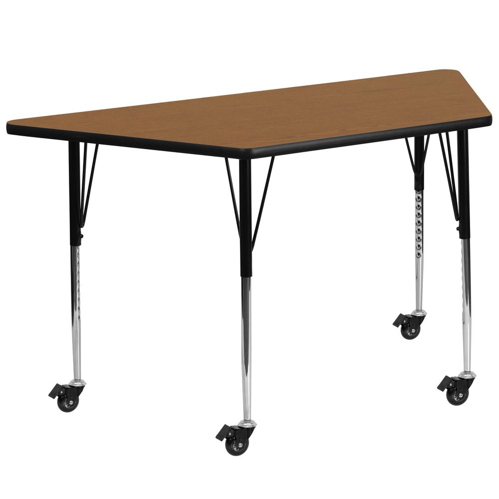 Mobile 29''W x 57''L Trapezoid Oak Thermal Activity Table - Standard Height Legs