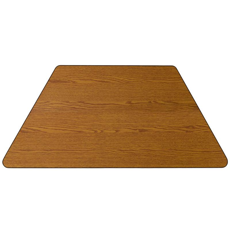Mobile 29''W x 57''L Trapezoid Oak Thermal Activity Table - Standard Height Legs