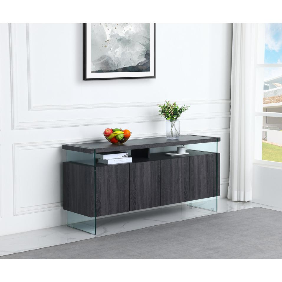 Walnut wrapped server with glass legs