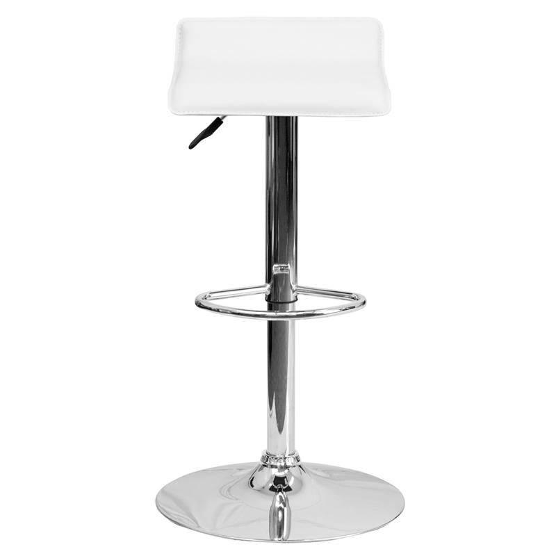 White Vinyl Adjustable Height Barstool with Solid Wave Seat and Chrome Base