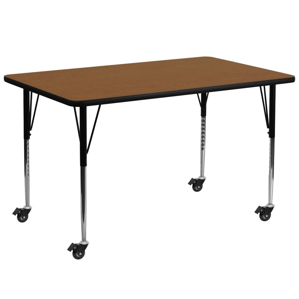 Mobile 30''W x 72''L Oak HP Activity Table - Standard Height Adjustable Legs