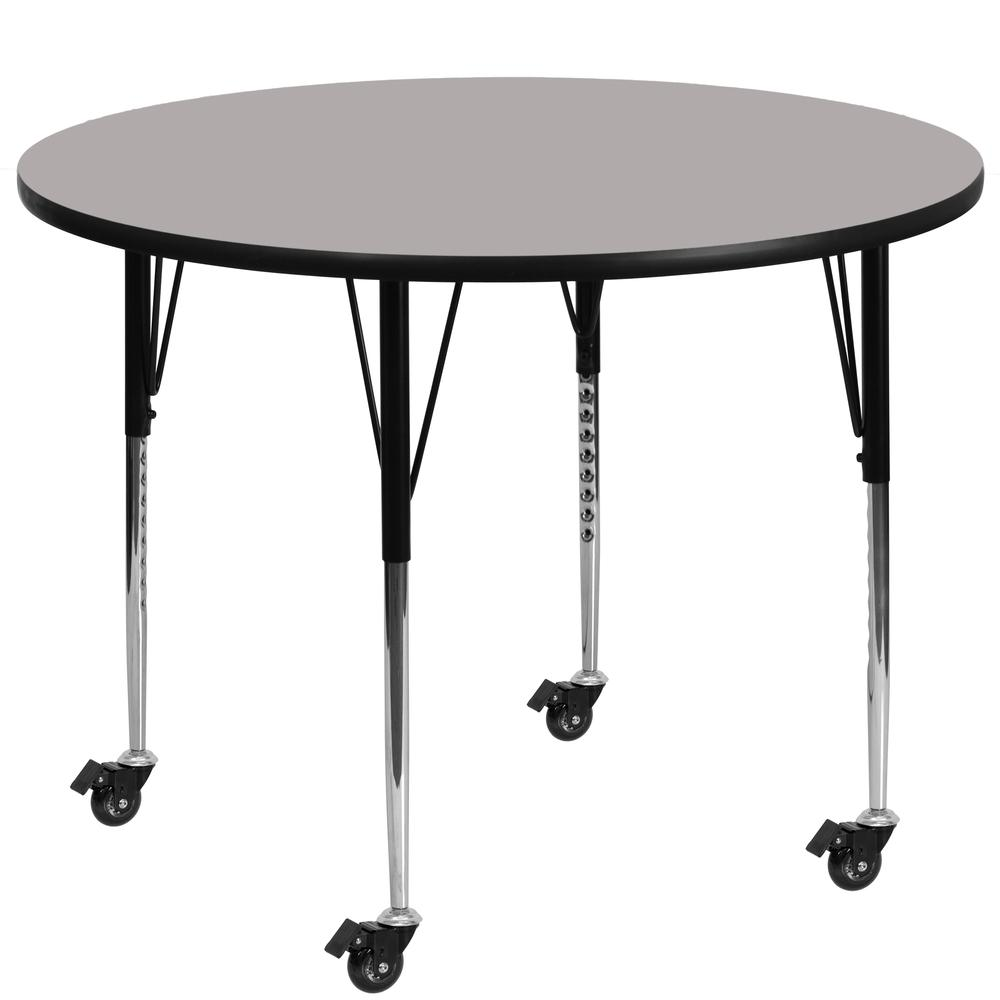 Mobile 42'' Round Grey HP Activity Table - Standard Height Adjustable Legs