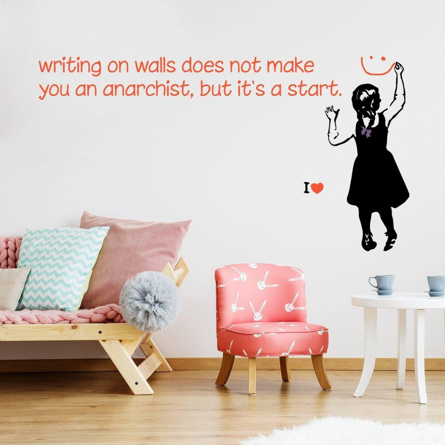 Banksy Girl Anarchist Wall Sticker - Magical Daisy Antifa Communist Anarchy Decal - Radical Political Street Art Anarchism Mural