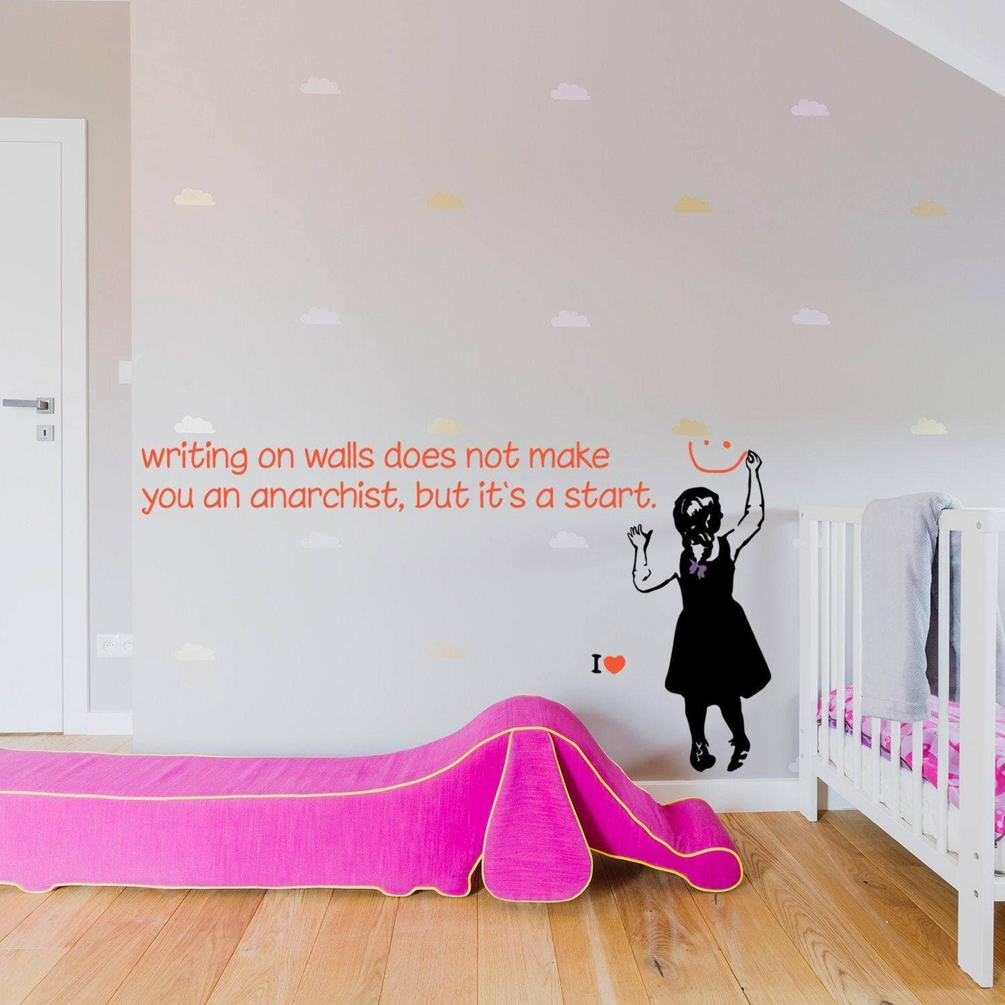 Banksy Girl Anarchist Wall Sticker - Magical Daisy Antifa Communist Anarchy Decal - Radical Political Street Art Anarchism Mural