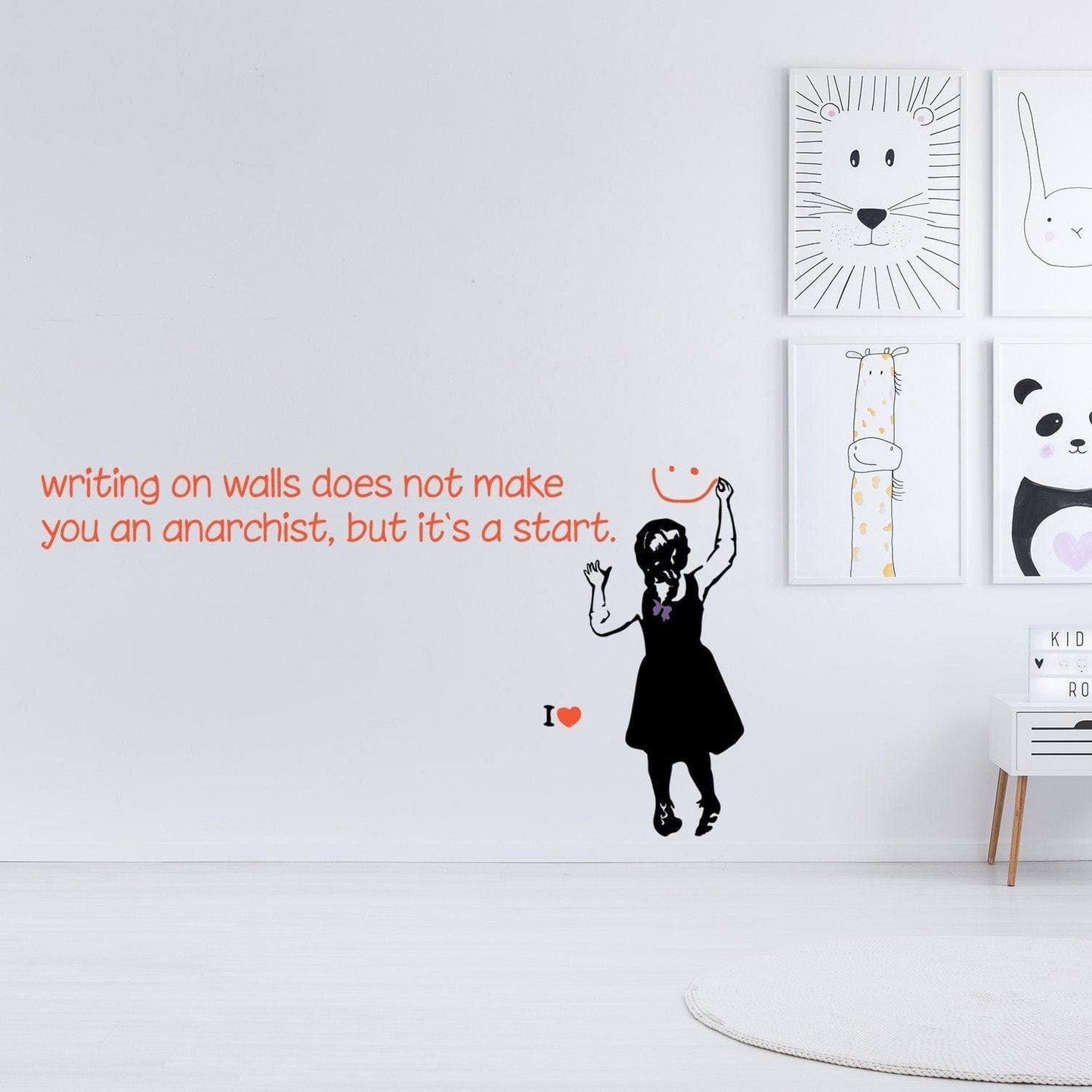 Banksy Girl Anarchist Wall Sticker - Magical Daisy Antifa Communist Anarchy Decal - Radical Political Street Art Anarchism Mural