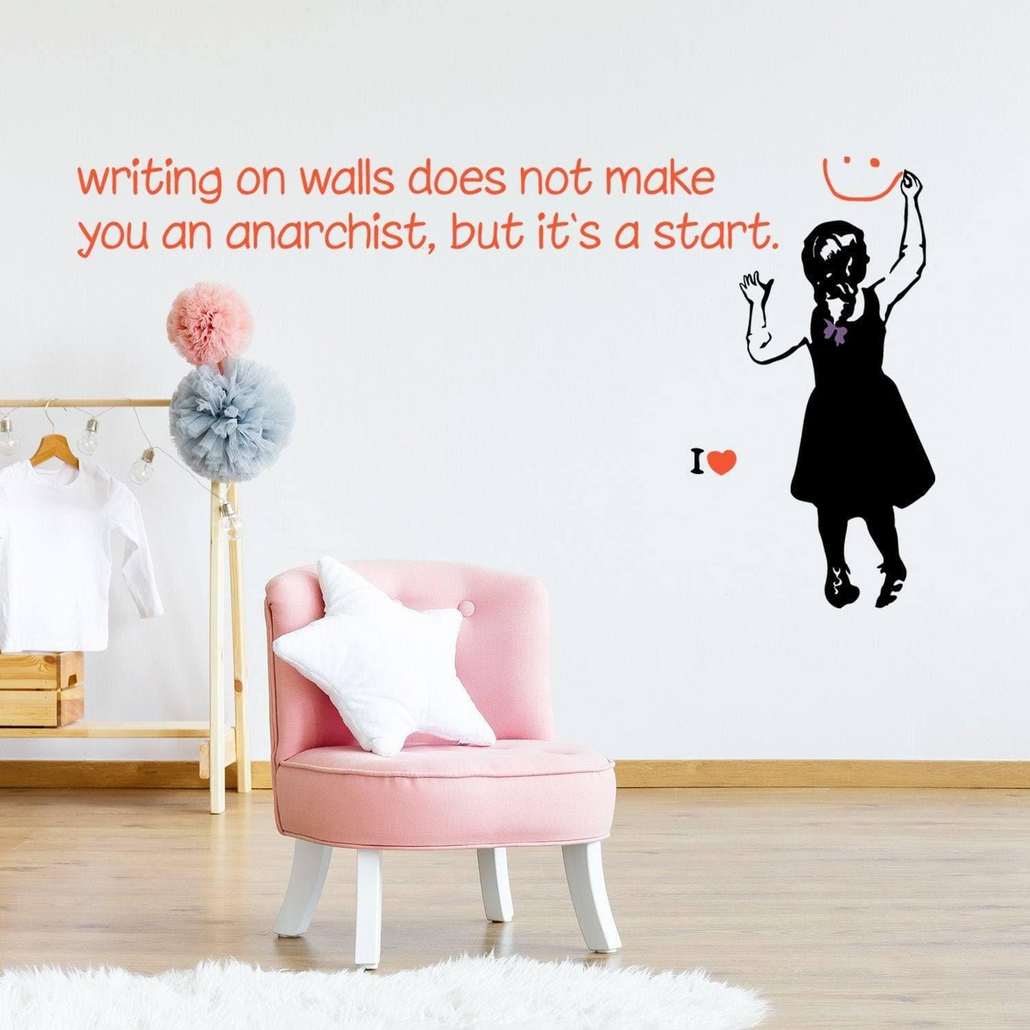 Banksy Girl Anarchist Wall Sticker - Magical Daisy Antifa Communist Anarchy Decal - Radical Political Street Art Anarchism Mural