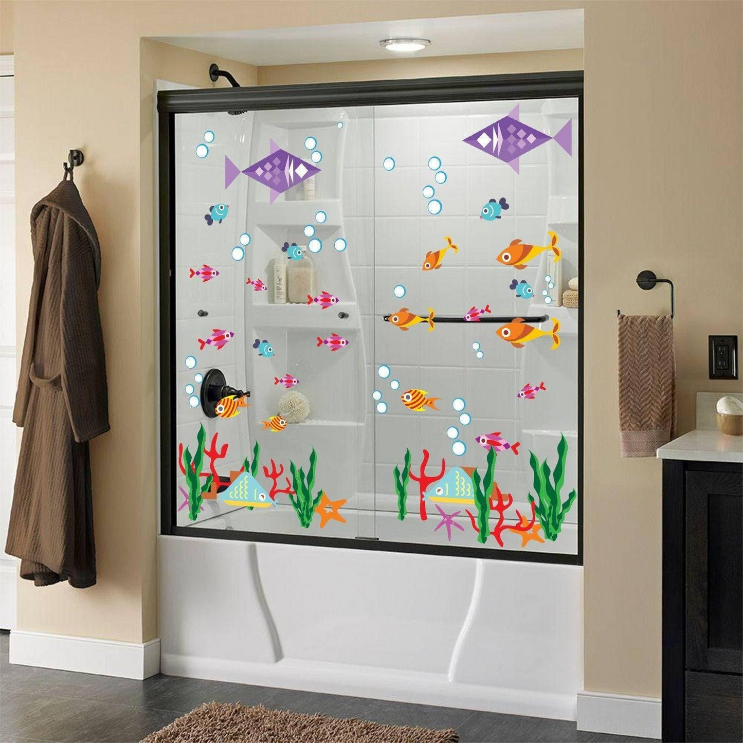 Bathroom Decor Door Vinyl Decals - Funny Bath Room Art For Shower Doors - Cute Ideas Kids Stickers Prints - Home Themes Fun Glass Murals
