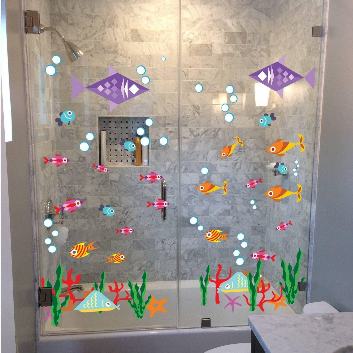 Bathroom Decor Door Vinyl Decals - Funny Bath Room Art For Shower Doors - Cute Ideas Kids Stickers Prints - Home Themes Fun Glass Murals