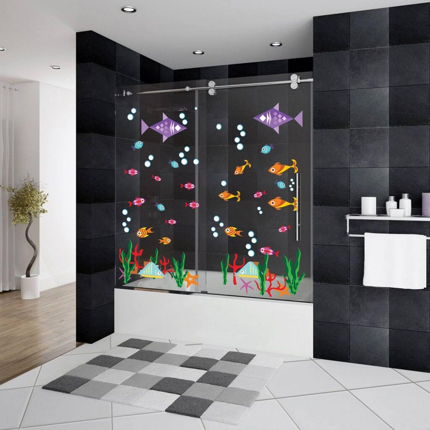 Bathroom Decor Door Vinyl Decals - Funny Bath Room Art For Shower Doors - Cute Ideas Kids Stickers Prints - Home Themes Fun Glass Murals