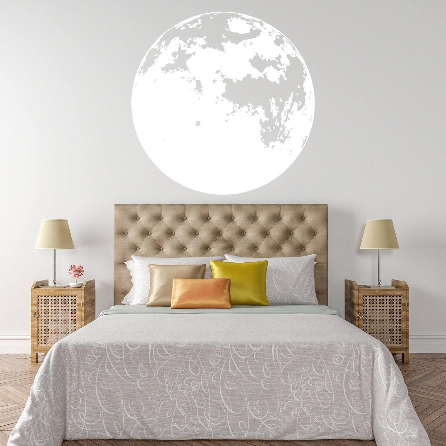 Glow In Dark Moon Wall Decor Decal - Nigh Light Full Large Sticker For Nursery Baby Kids Room - Glowing Neon Art Home Removable Vinyl