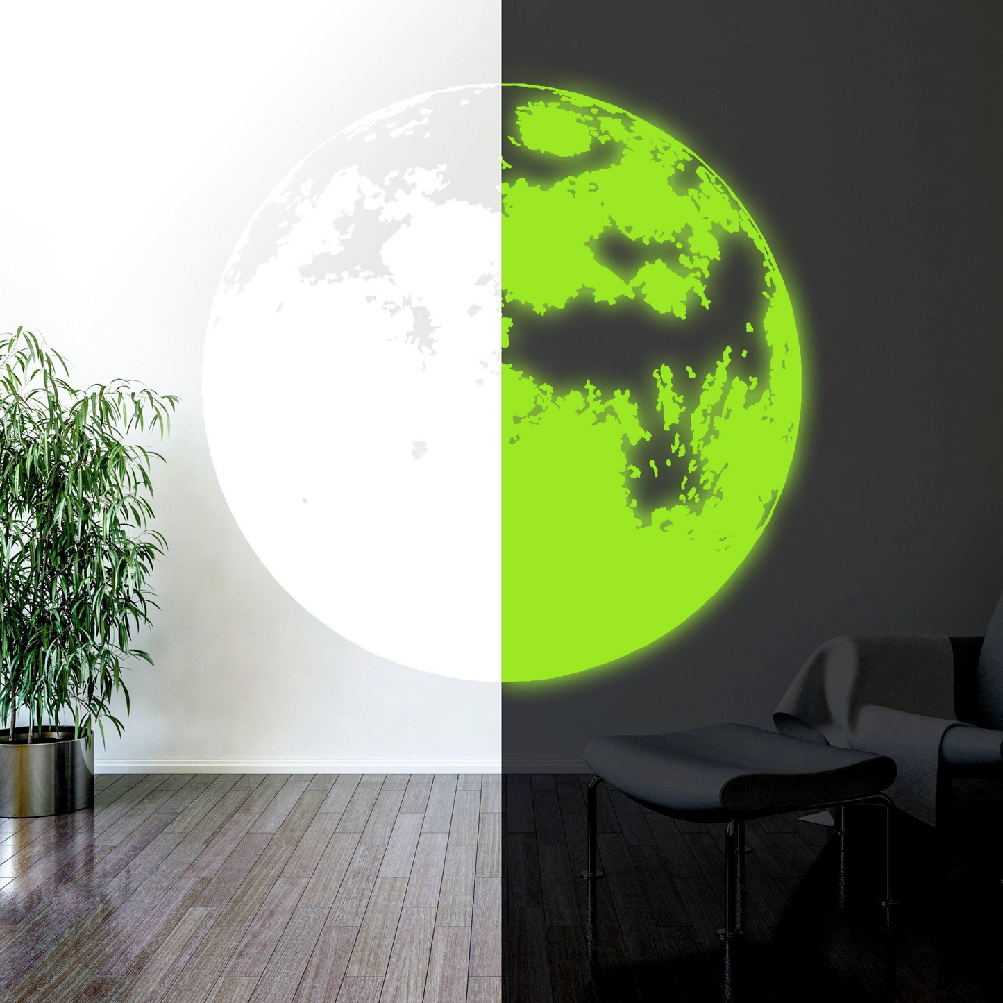 Glow In Dark Moon Wall Decor Decal - Nigh Light Full Large Sticker For Nursery Baby Kids Room - Glowing Neon Art Home Removable Vinyl